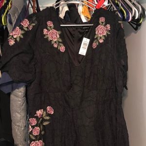 Beautiful detail black sheer and floral embroidered full length dress
